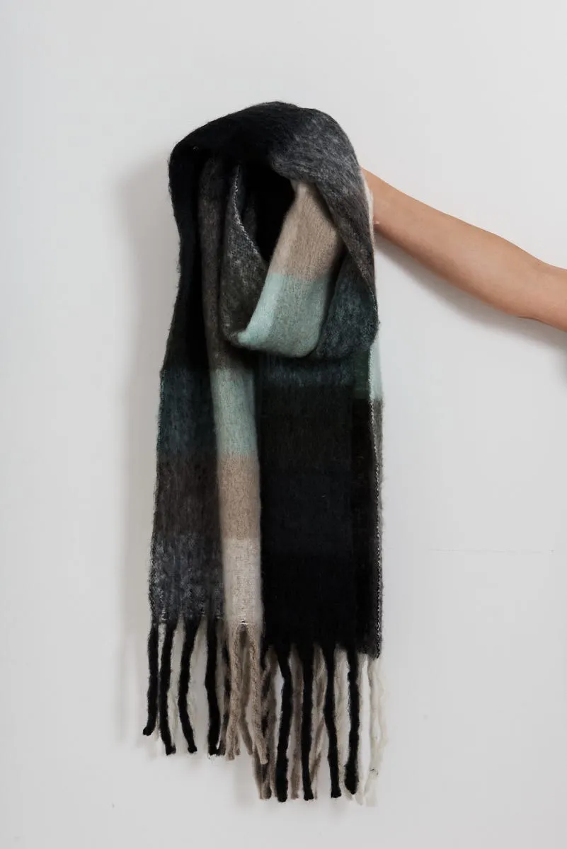 august + delilah Brooklyn Oversized Knit Scarf in Green and Grey Checkerprint