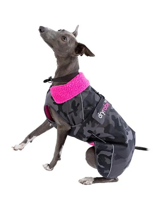 Dryrobe Dog Coat Black Camo/Pink
