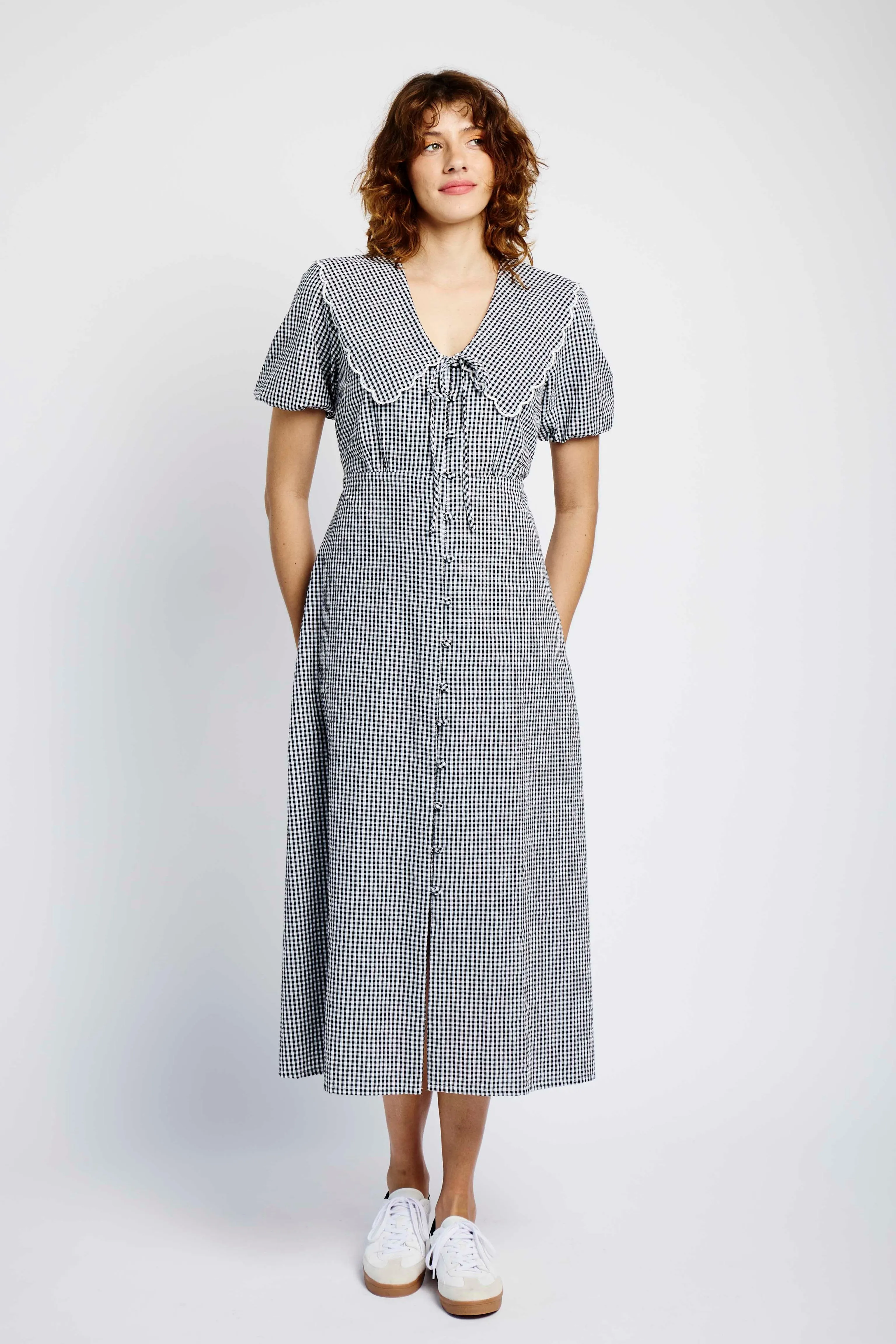 Empire Collar Dress in Black Gingham