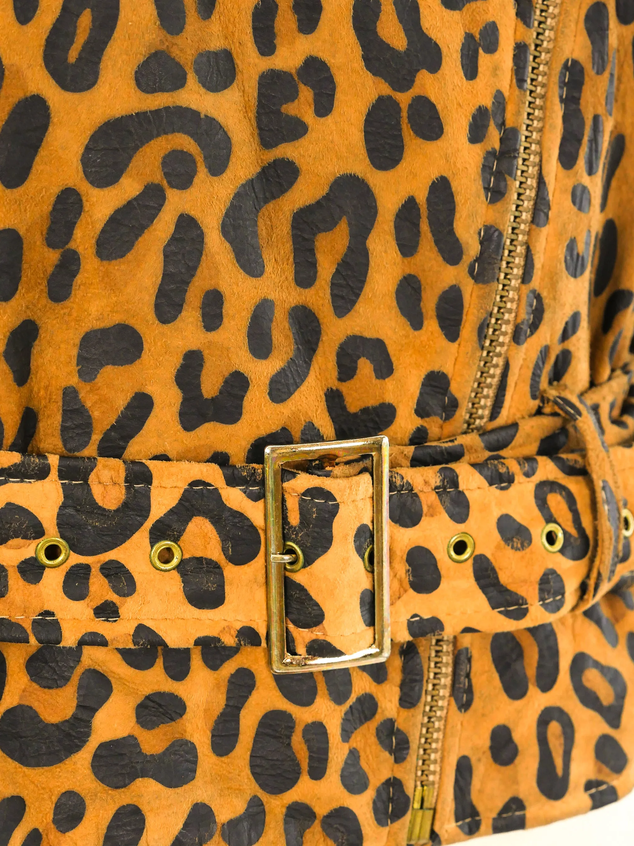 Leopard Printed Suede Motorcycle Jacket