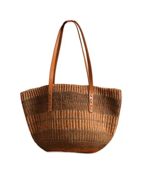 Medium Brown Stripes Sisal Basket Tote