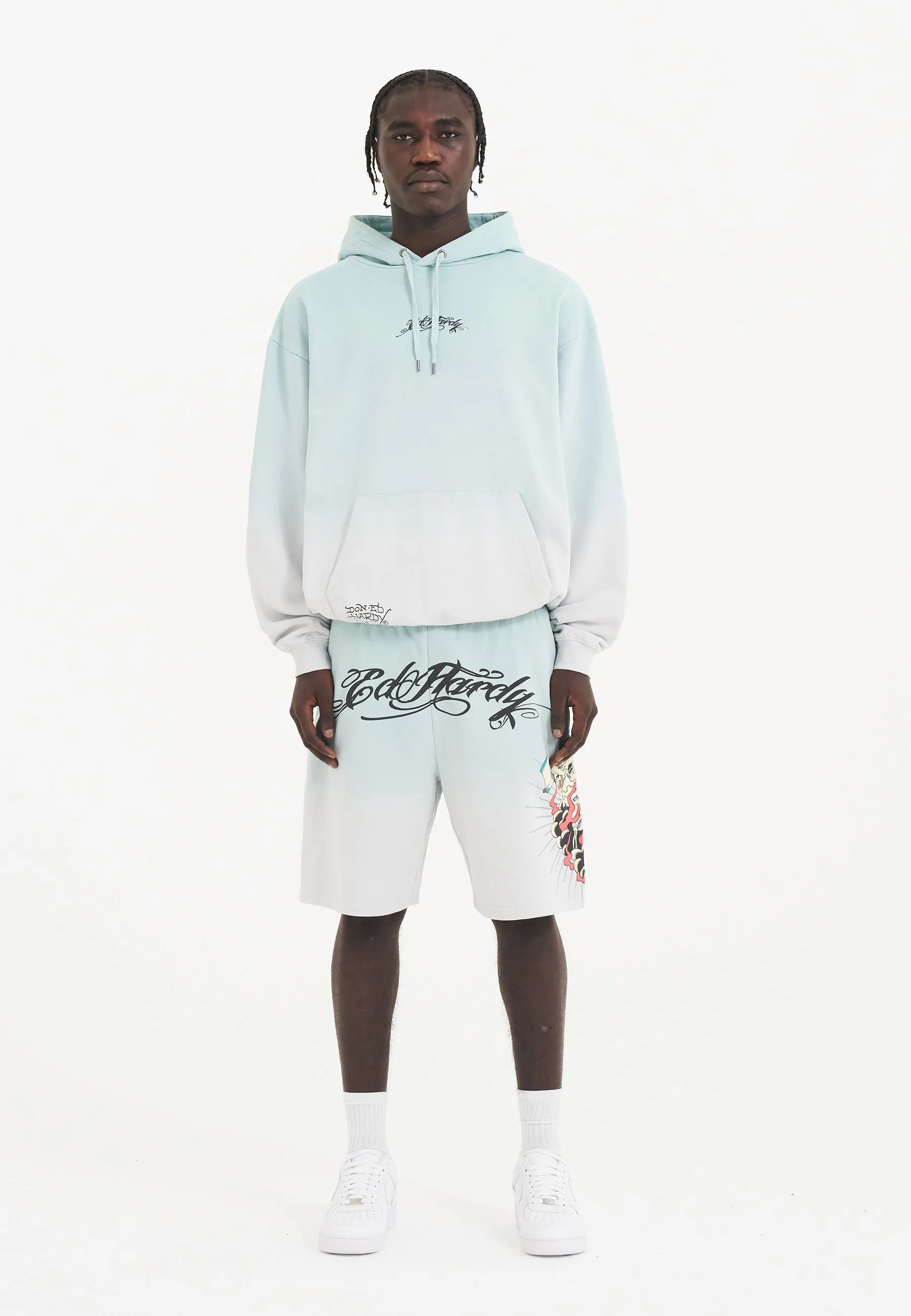 Mens Death Fighter Graphic Hoodie - Light Green/Grey