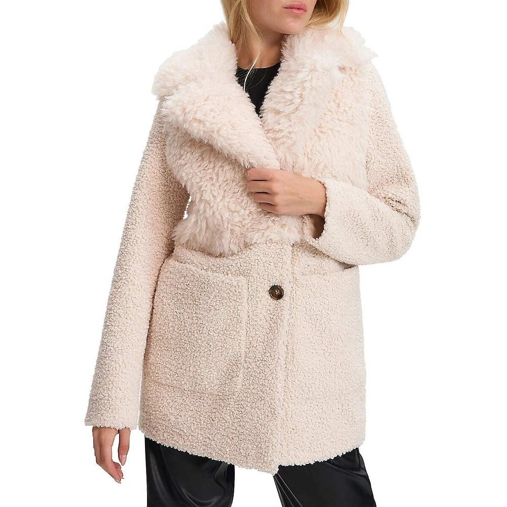 Noize Glenn Mid Length Faux Shearling Coat