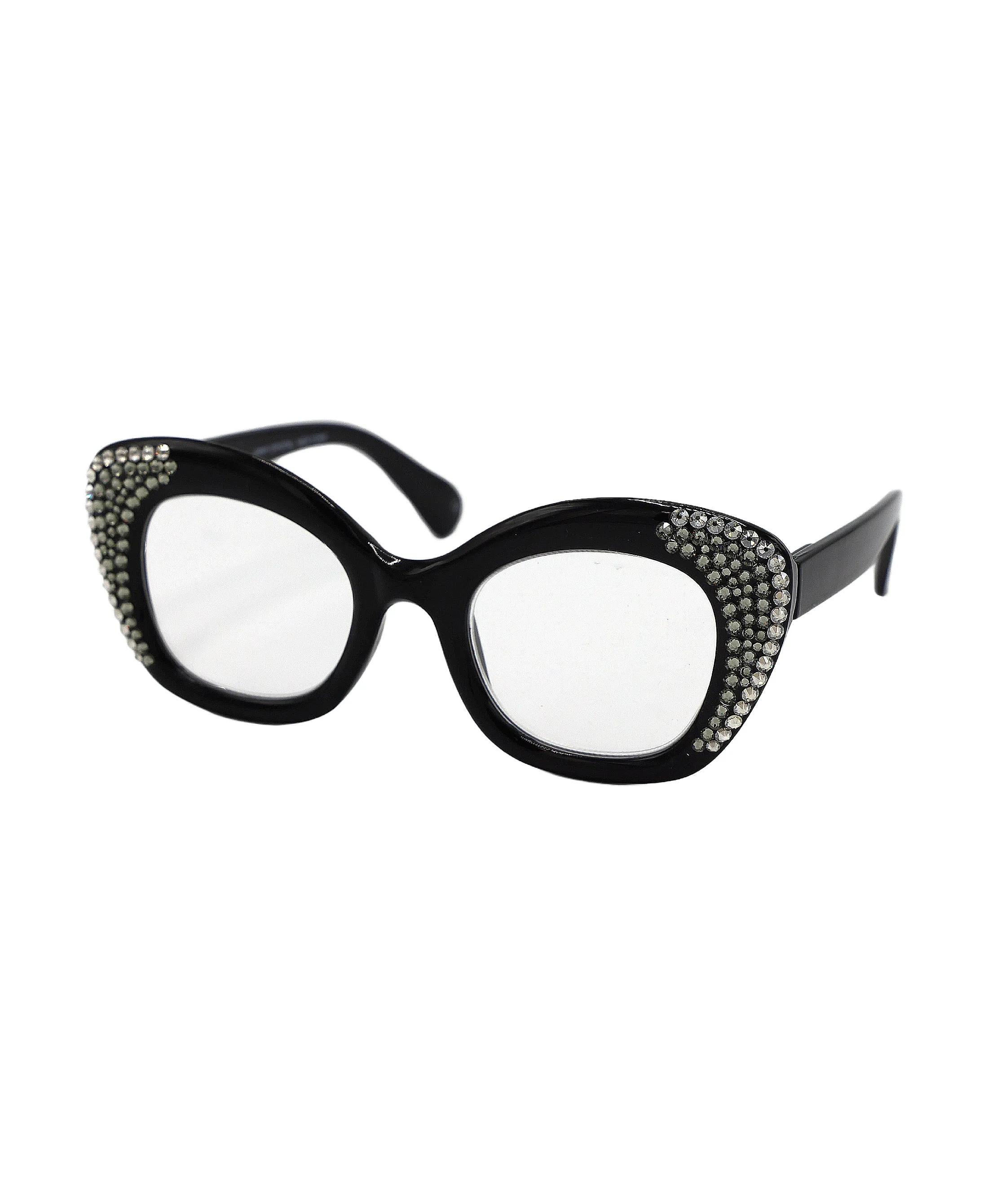 Oversized Cat Eye Genuine Crystal Readers: +1.50 Strength