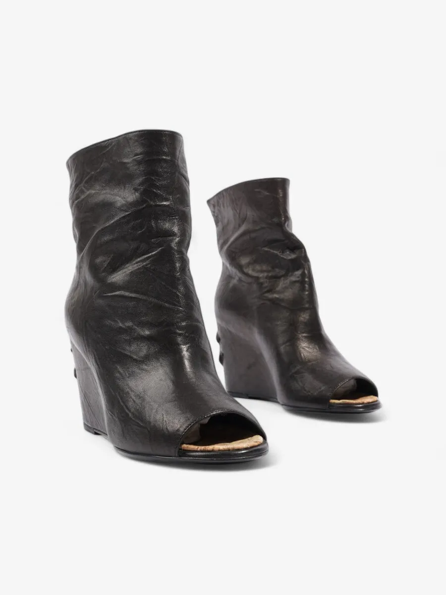Peep Toe Wedge Boot 80mm Black Leather EU 37 UK 4