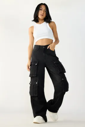 Raven Black Denim Cargo Jeans