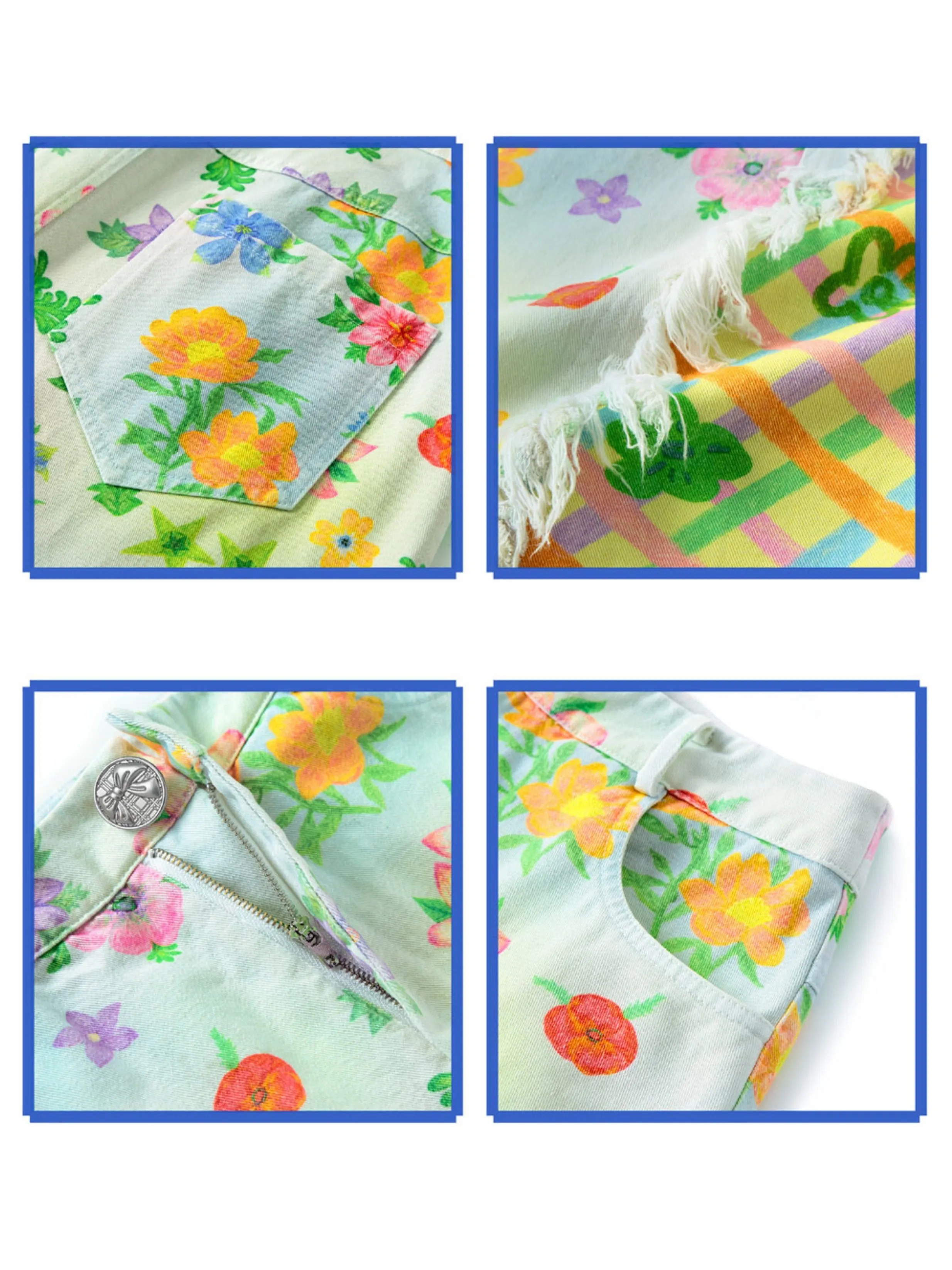 Stitching Flower Plaid A-line Printed Skirt