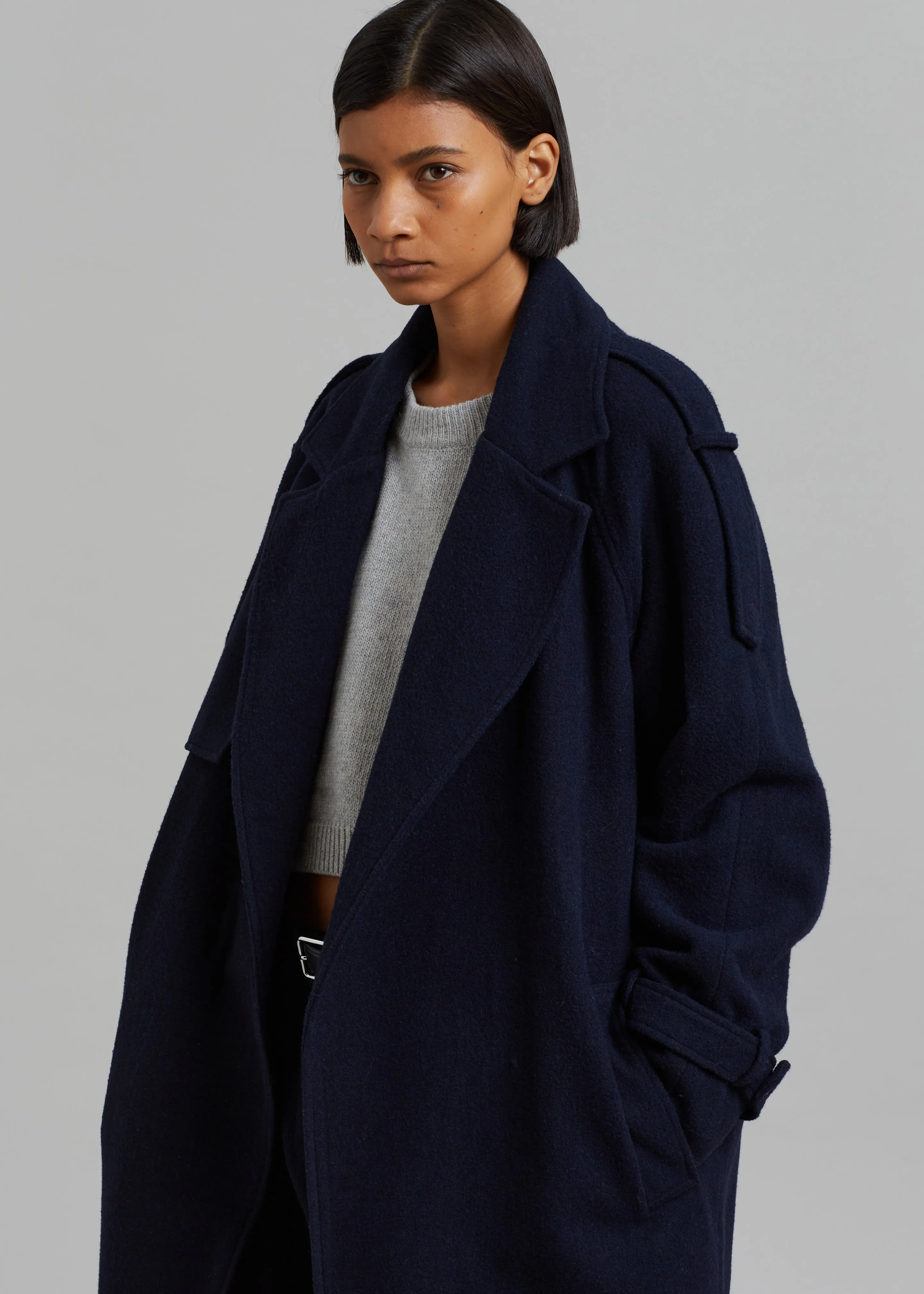Suzanne Wool Trench Coat - Navy