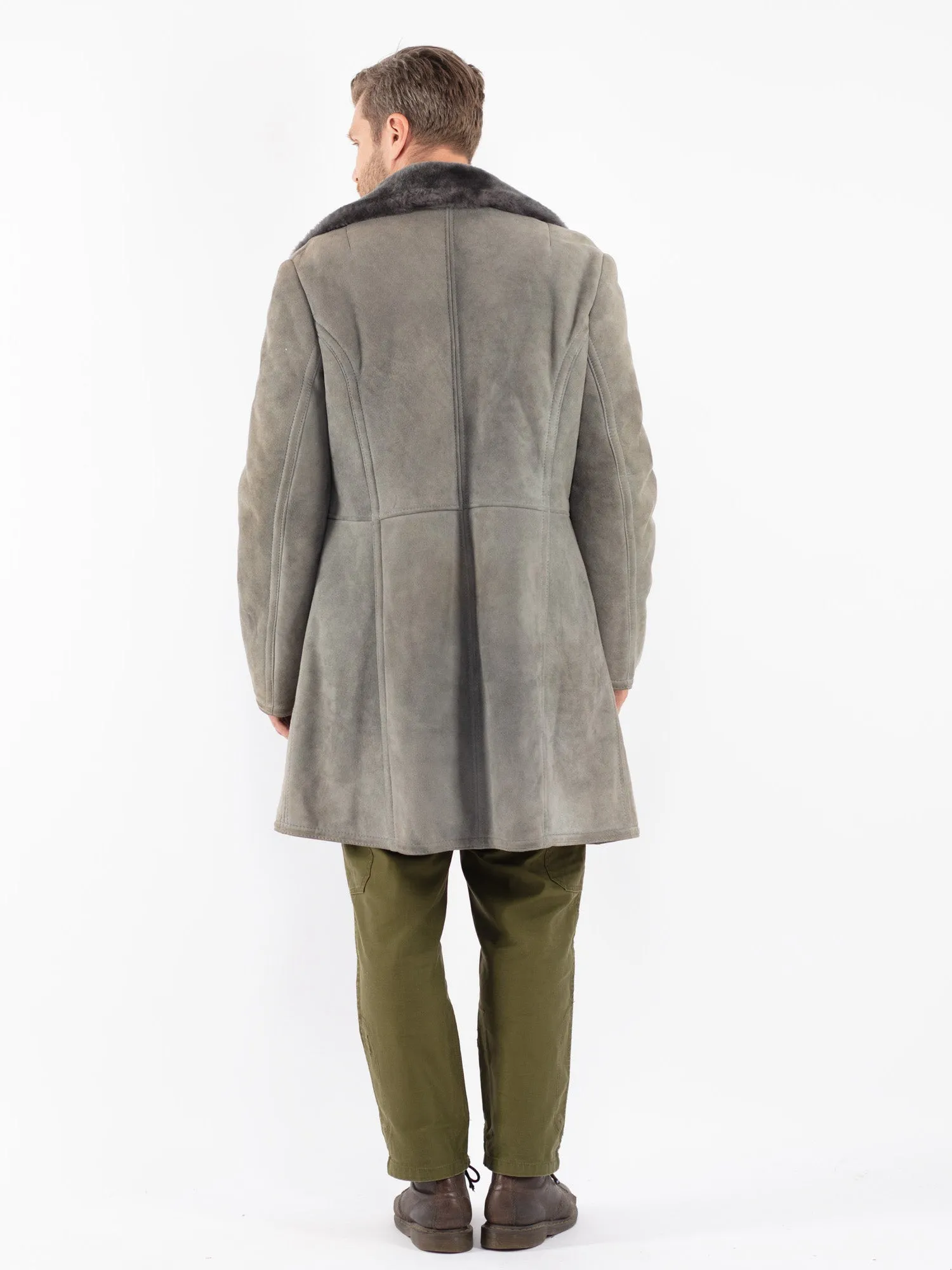 Vintage 70's Men Sheepskin Shearling Coat in Gray